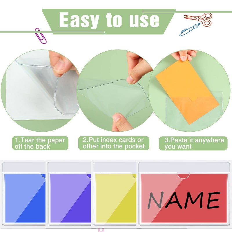 Chinco 30 Pack Self Adhesive Index Card Pockets with Top Open for Loading Ideal Card Holder for Organizing and Protecting Your Index Cards Crystal Clear Plastic(3 x 5 Inches) - Image 5
